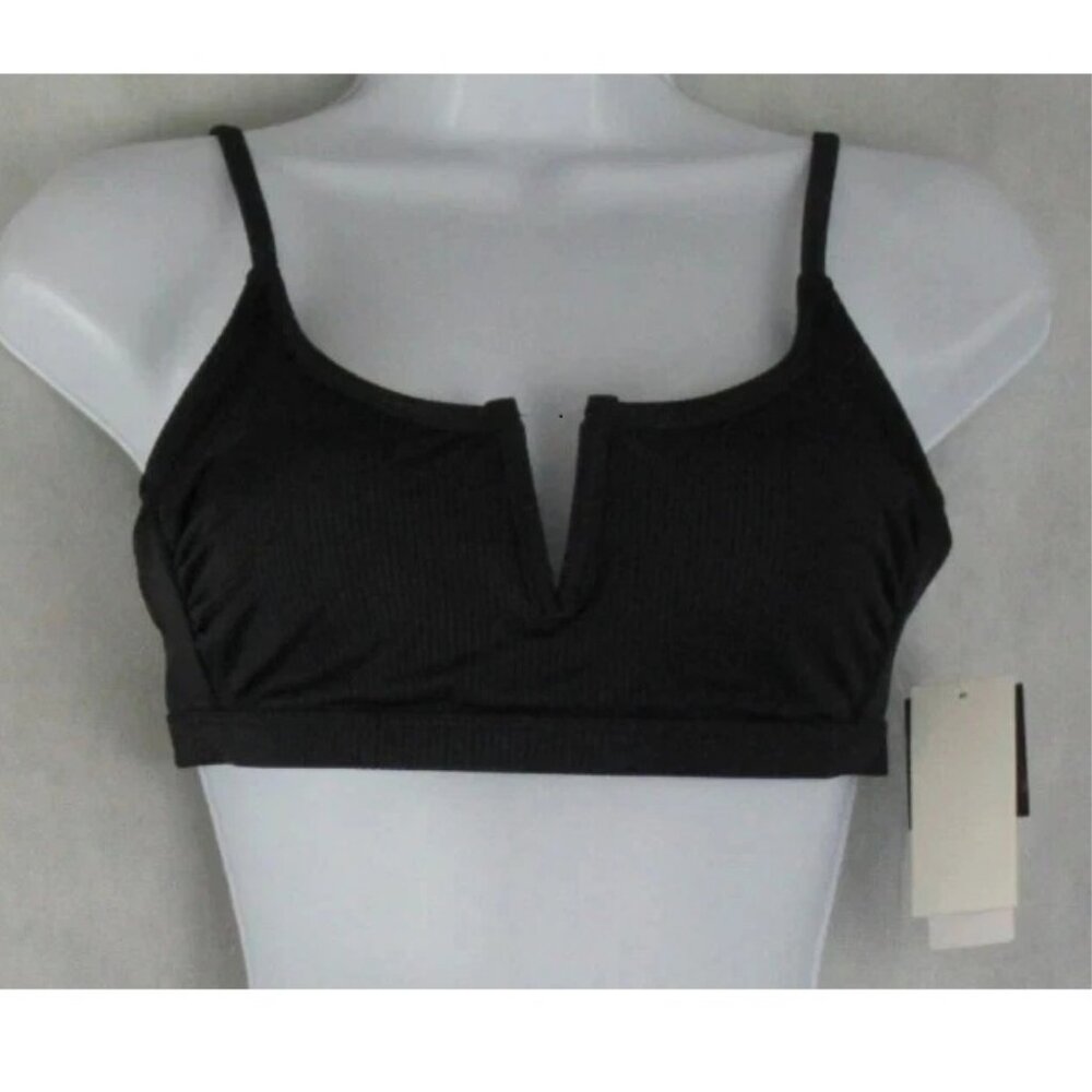 Salt + Cove Juniors V-Wire Ribbed Bralette Bikini Top Swimsuit, Black, Medium